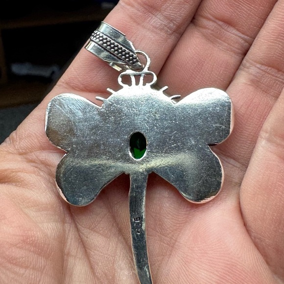 Butterfly Green Topaz 925 Silver Plated Gemstone Handmade Pendant 2" - Picture 3 of 4